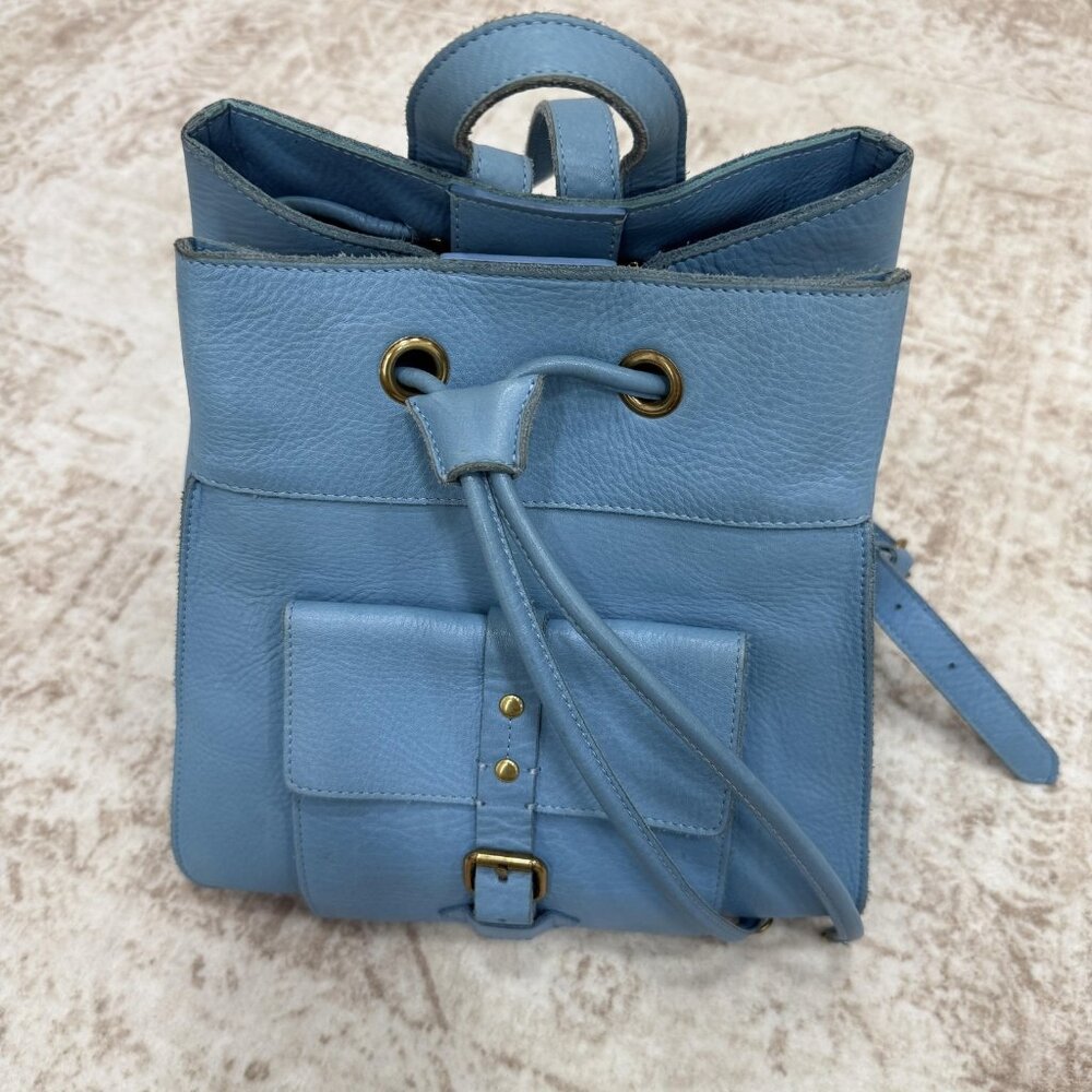 IIIBeCa by Joy Gryson Backpack Bag Womens Blue Leather Drawstring Front Pocket